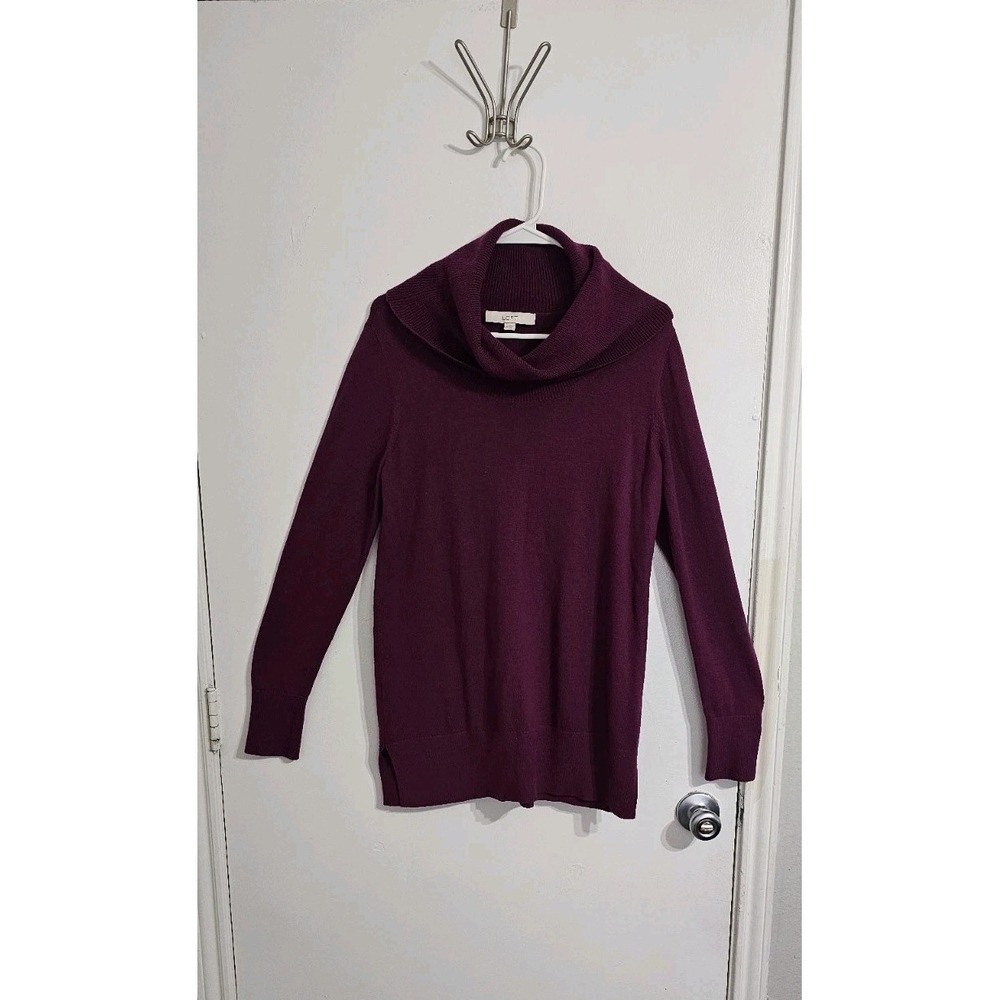 LOFT Cowlneck Knit Pullover Sweater Womens Medium Purple Preppy Minimalist Soft